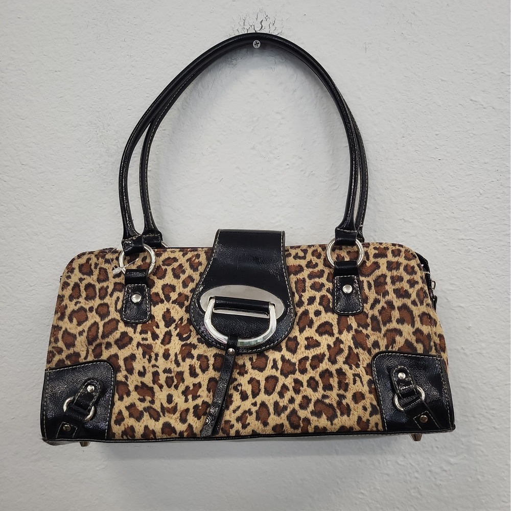 Hillard & Hanson Y2K Cheeta Print Faux Hair Shoulder Bag, Brown/Black
